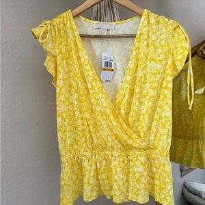 Michael Kors Yellow Floral Wrap Top